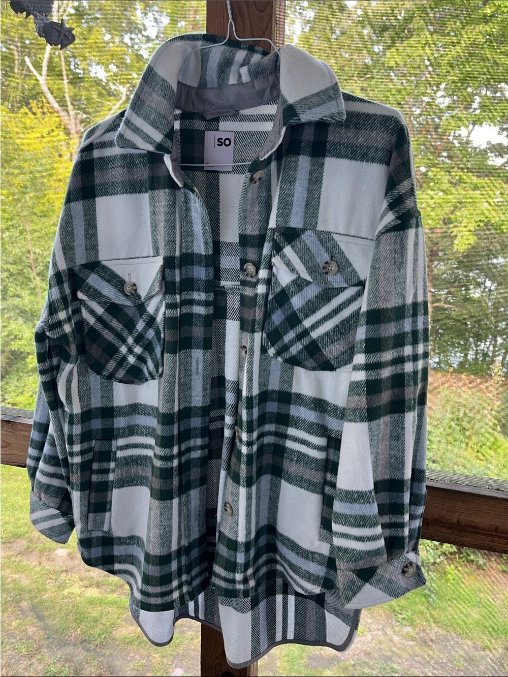 SO Green & White Plaid Button-Down Shirt Jacket